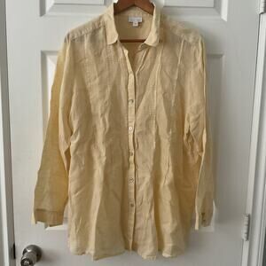 J Jill Shirt Love Linen Women’s Large Button Down Butter Yellow Long Sleeve